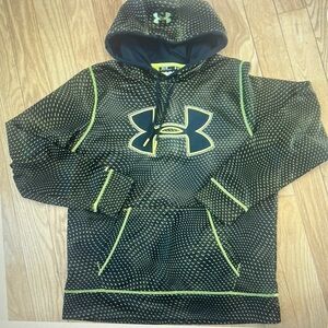 Under Armour men’s neon, yellow, green and black hooded sweatshirt, size M